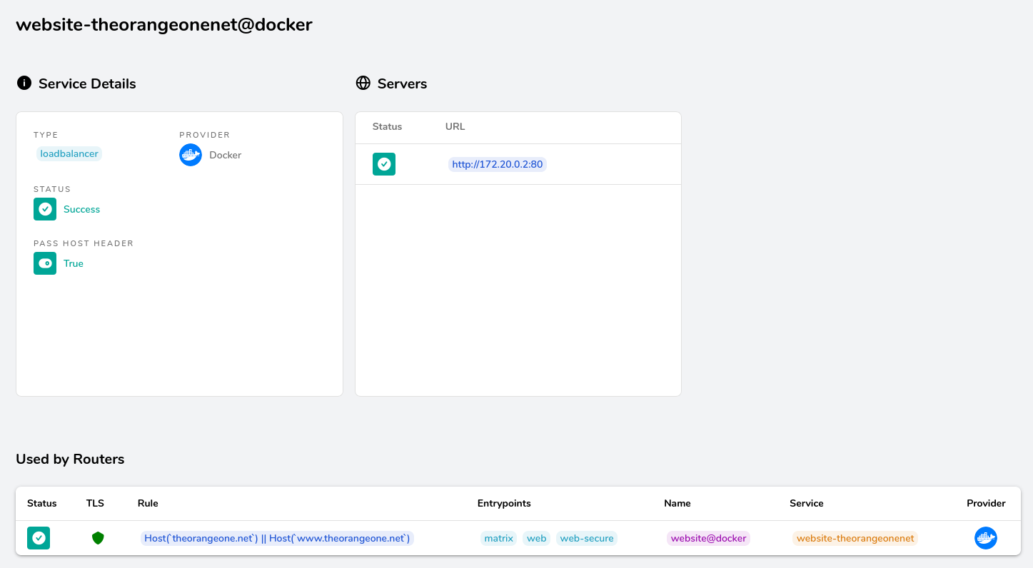 Traefik service configuration for this website