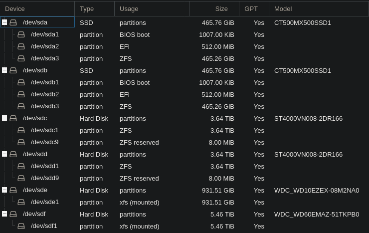 Disks installed in Proxmox